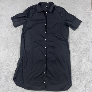 Old Navy Womens L-Tall Black Cotton Shirtdress Banded Short Sleeve Shift Pockets